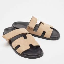 Hermes Brown Suede Chypre Flat Slides Size 42