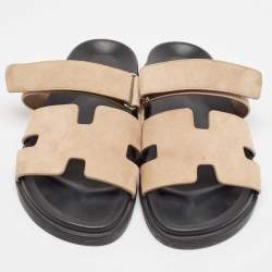 Hermes Brown Suede Chypre Flat Slides Size 42