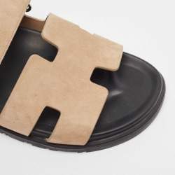 Hermes Brown Suede Chypre Flat Slides Size 42