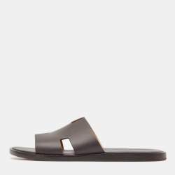 Hermes Dark Brown Leather Izmir Flat Slides Size 42