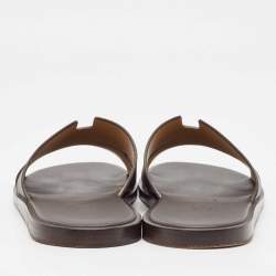 Hermes Dark Brown Leather Izmir Flat Slides Size 42