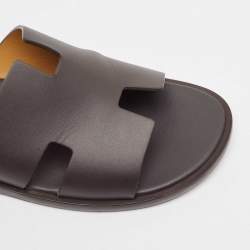Hermes Dark Brown Leather Izmir Flat Slides Size 42