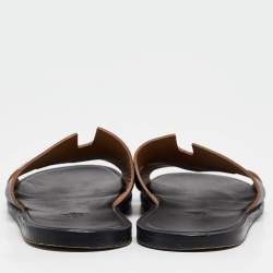 Hermes Black/Brown Leather Izmir Flat Slides Size 40.5