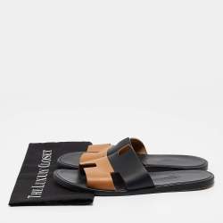 Hermes Black/Brown Leather Izmir Flat Slides Size 40.5
