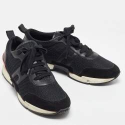 Hermes Black Leather and Mesh Low Top Sneakers Size 40