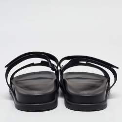 Hermes Black Leather Chypre Sandals Size 43.5