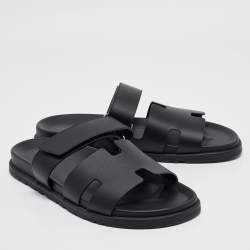 Hermes Black Leather Chypre Sandals Size 43.5