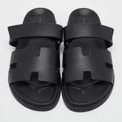 Hermes Black Leather Chypre Sandals Size 43.5
