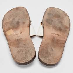 Pre Owned Hermes White Leather Izmir Sandals Size 44.5