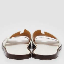 Pre Owned Hermes White Leather Izmir Sandals Size 44.5