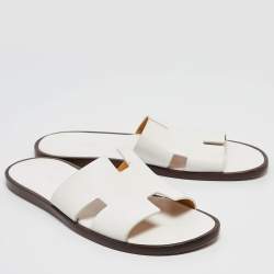 Pre Owned Hermes White Leather Izmir Sandals Size 44.5