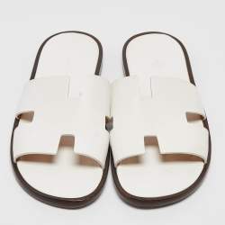 Pre Owned Hermes White Leather Izmir Sandals Size 44.5