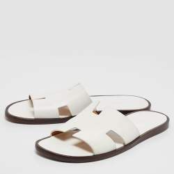 Pre Owned Hermes White Leather Izmir Sandals Size 44.5