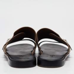 Pre Owned Hermès Black/Brown Leather Ionie Sandals Size 44