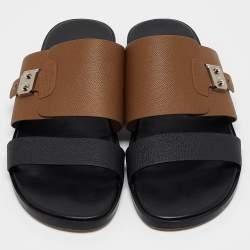 Pre Owned Hermès Black/Brown Leather Ionie Sandals Size 44