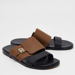 Pre Owned Hermès Black/Brown Leather Ionie Sandals Size 44
