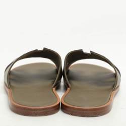 Hermes Green Leather and Canvas Izmir Sandals Size 43