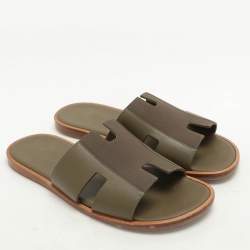 Hermes Green Leather and Canvas Izmir Sandals Size 43