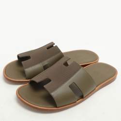 Hermes Green Leather and Canvas Izmir Sandals Size 43