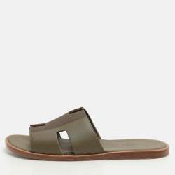 Hermes Green Leather and Canvas Izmir Sandals Size 43
