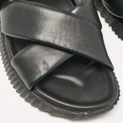 Pre Owned Hermes Black Leather Electric Flat Sandals Size 45
