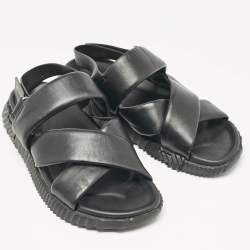 Pre Owned Hermes Black Leather Electric Flat Sandals Size 45