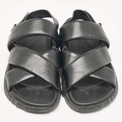 Pre Owned Hermes Black Leather Electric Flat Sandals Size 45