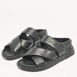 Pre Owned Hermes Black Leather Electric Flat Sandals Size 45
