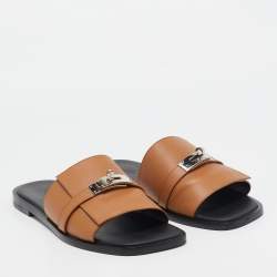 Pre Owned Hermes Brown Leather Gabriel Sandals Size 45
