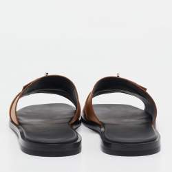 Pre Owned Hermes Brown Leather Gabriel Sandals Size 45