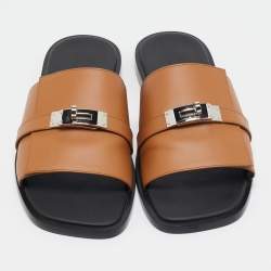 Pre Owned Hermes Brown Leather Gabriel Sandals Size 45