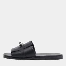 Hermes Black Leather Gabriel Sandals Size 45