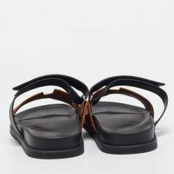 Hermes Brown/Black Leather Chypre Sandals Size 45