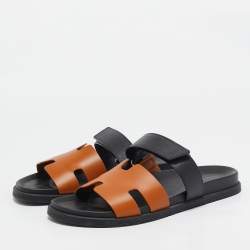 Hermes Brown/Black Leather Chypre Sandals Size 45