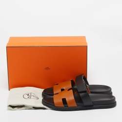 Hermes Brown/Black Leather Chypre Sandals Size 45