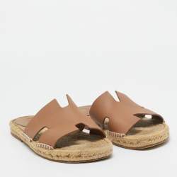 Hermes Brown Leather Antigua Espadrille Flat Sandals Size 41