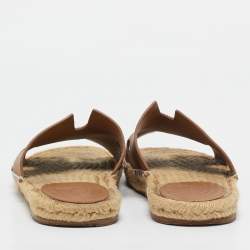 Hermes Brown Leather Antigua Espadrille Flat Sandals Size 41