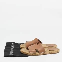 Hermes Brown Leather Antigua Espadrille Flat Sandals Size 41