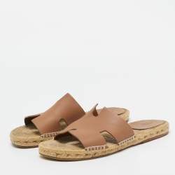 Hermes Brown Leather Antigua Espadrille Flat Sandals Size 41