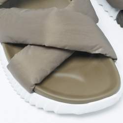 Pre Owned Hermes Green Nylon Electric Flat Sandals Size 45