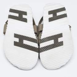 Pre Owned Hermes Green Nylon Electric Flat Sandals Size 45