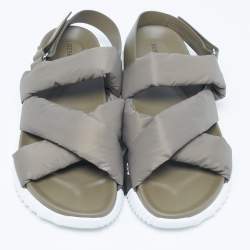 Pre Owned Hermes Green Nylon Electric Flat Sandals Size 45