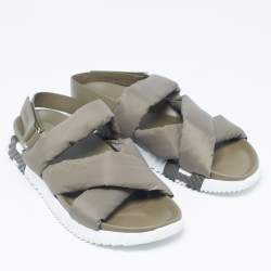 Pre Owned Hermes Green Nylon Electric Flat Sandals Size 45