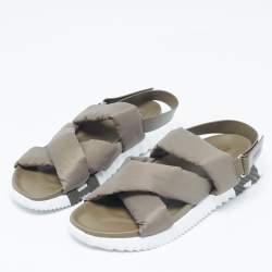 Pre Owned Hermes Green Nylon Electric Flat Sandals Size 45