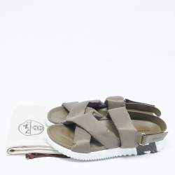 Pre Owned Hermes Green Nylon Electric Flat Sandals Size 45