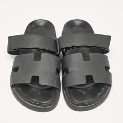 Hermes Black Leather Chypre Flat Sandals Size 41