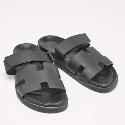 Hermes Black Leather Chypre Flat Sandals Size 41