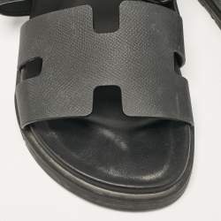 Hermes Black Leather Chypre Flat Sandals Size 41