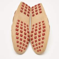 Pre Owned Hermes Brown Nubuck Leather Oscar Loafers Size 43.5