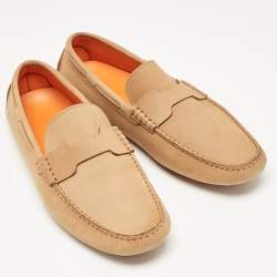 Pre Owned Hermes Brown Nubuck Leather Oscar Loafers Size 43.5